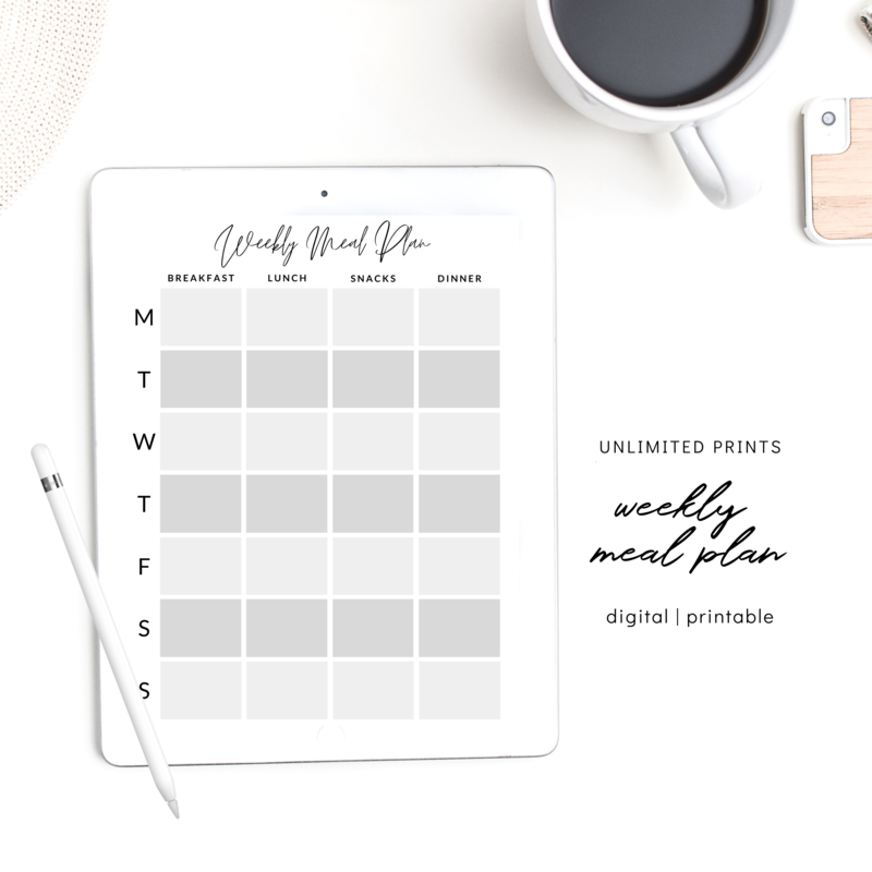 Weekly Meal Printable Planner, Simple and Easy Instant Download, Unlimited Printable or Digital Planner Insert