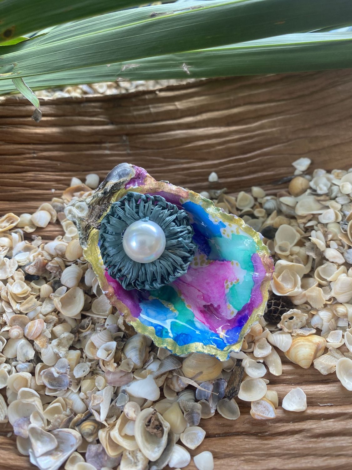 nikar (oyster) and woven ring (shipping included)