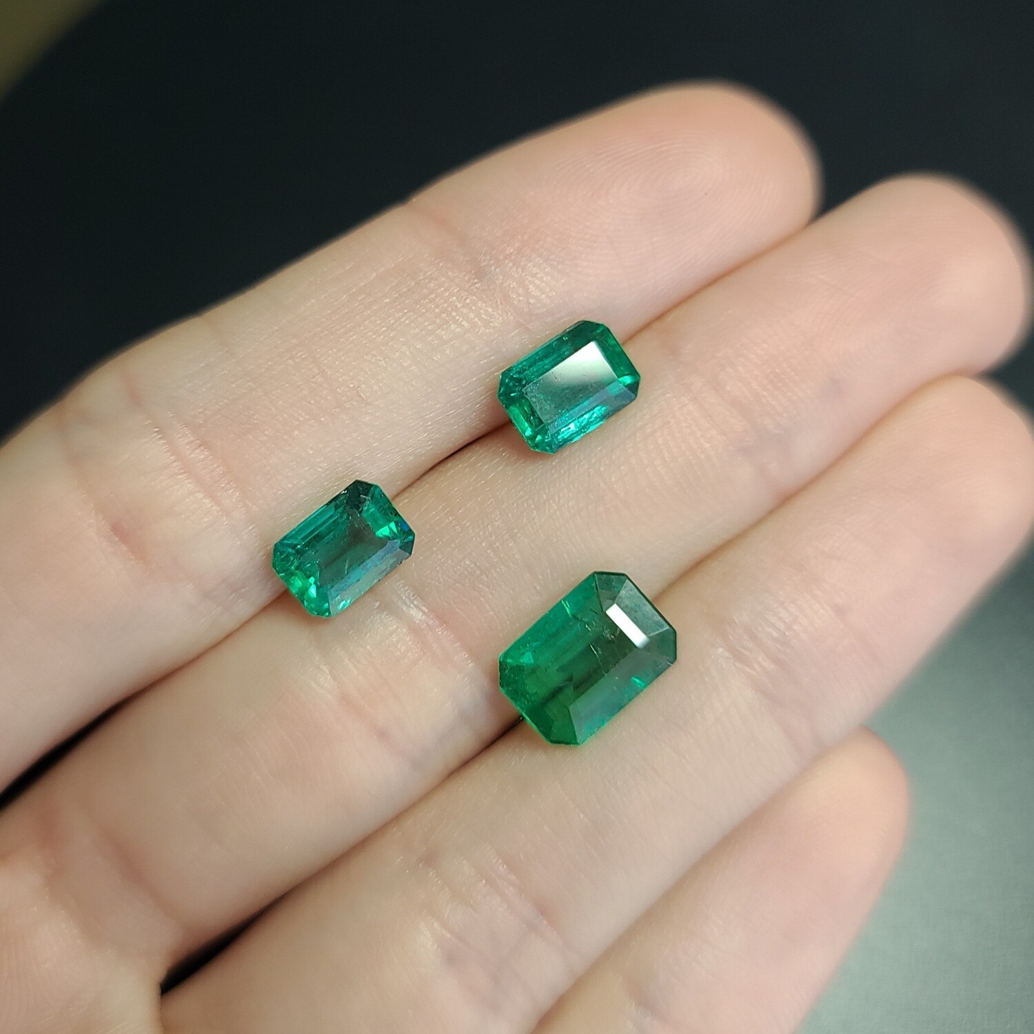 Emeralds octagon cut set 1.66 ct and 1.90 ct and 2.03 ct