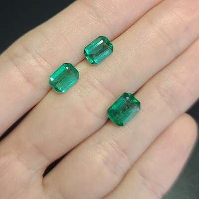 Emeralds octagon cut set 1.32 ct and 1.32 ct and 2.04 ct
