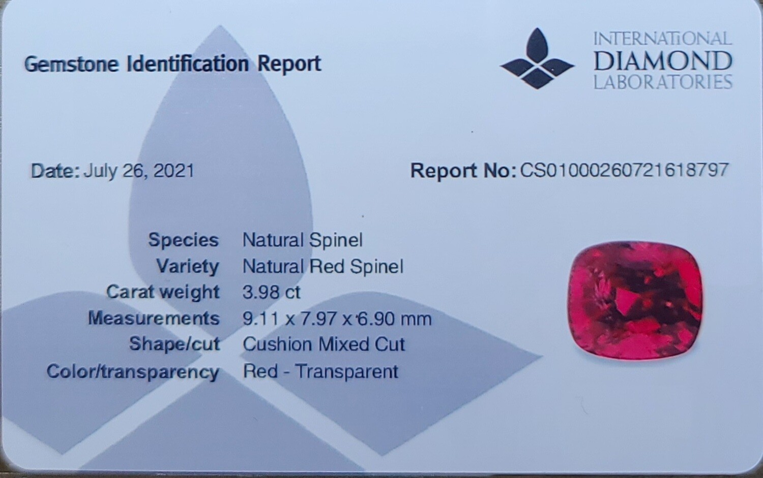 Spinel Cushion cut 3.98 ct