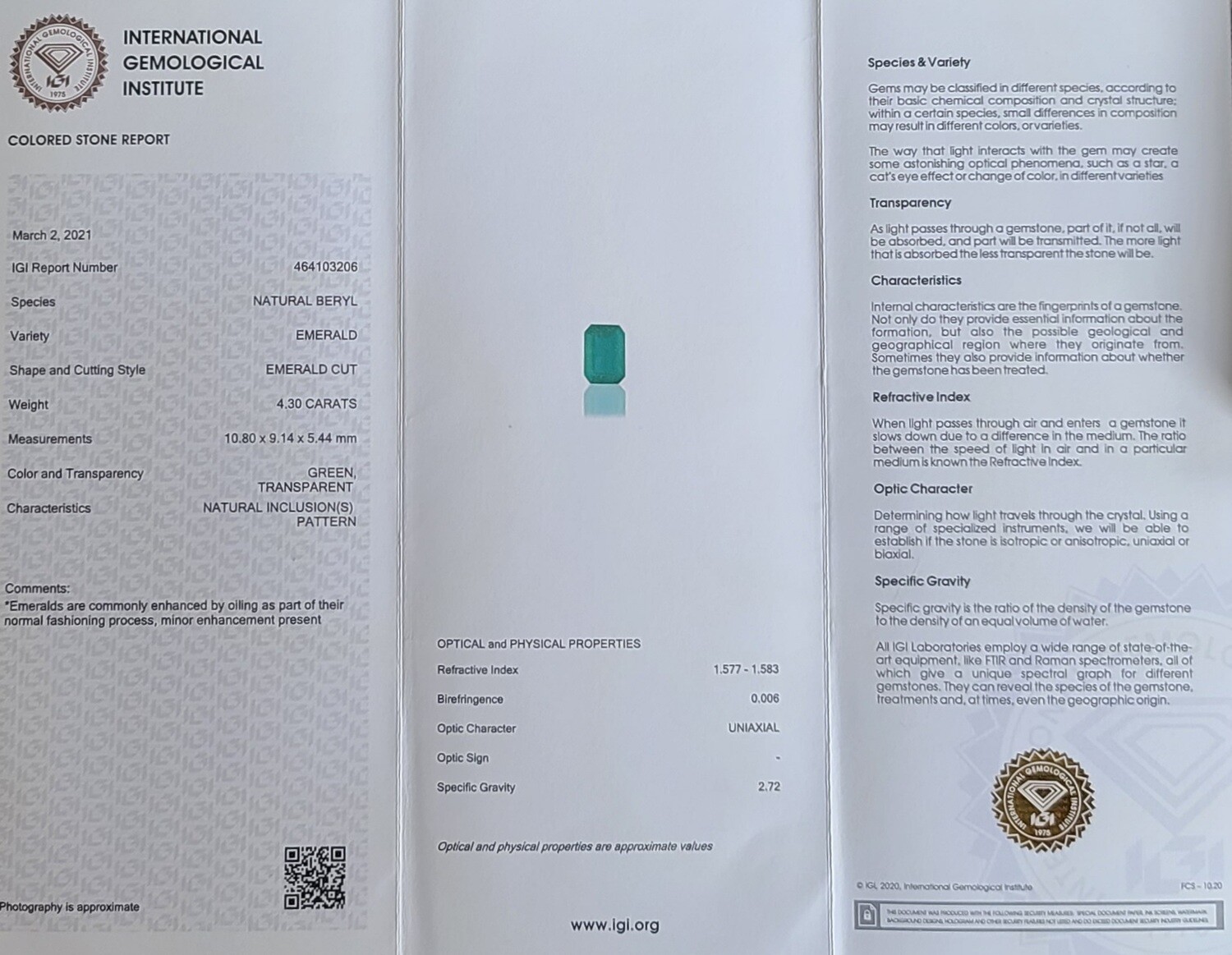 4.30 ct Emerald octagon cut