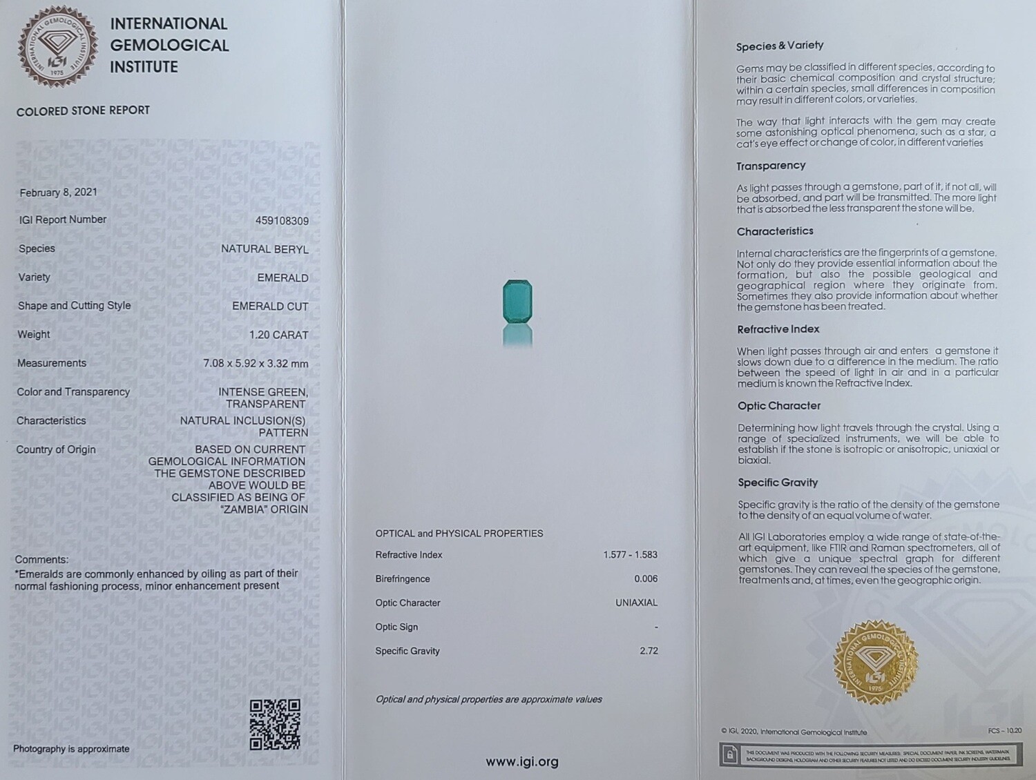 1.20 ct Emerald octagon cut