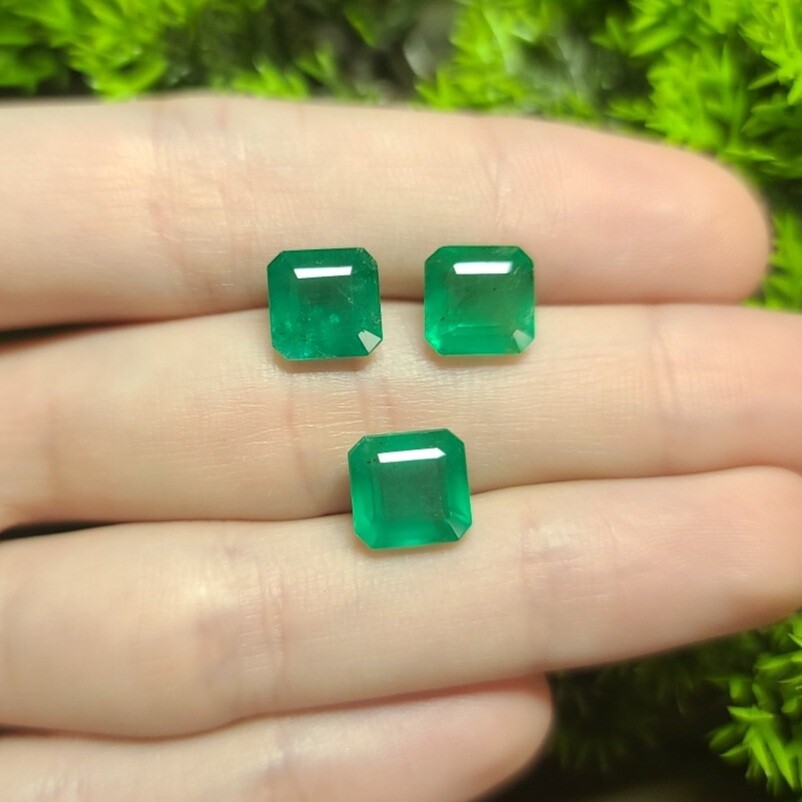 Emeralds octagon cut set 3.11 ct and 3.18 ct and 3.56 ct