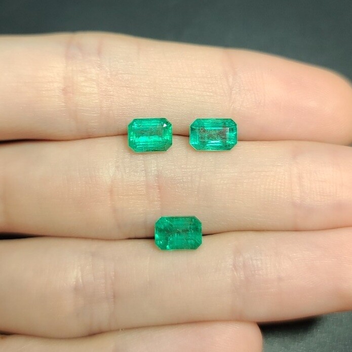 Emeralds octagon cut set 1.13 ct and 1.16 ct and 1.35 ct