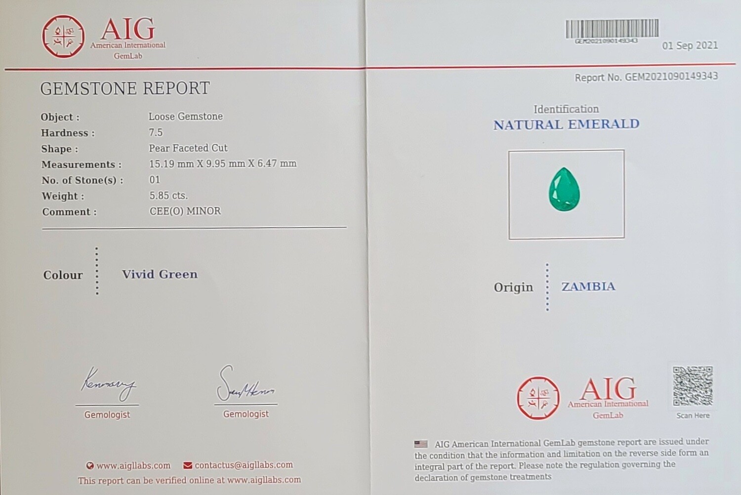 3.49 ct and 3.75 ct and 5.85 ct Emeralds Pear cut set
