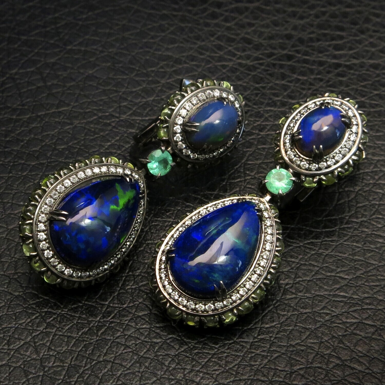 14K Gold Earrings with Opals, Diamonds and Chrysolite, VH007