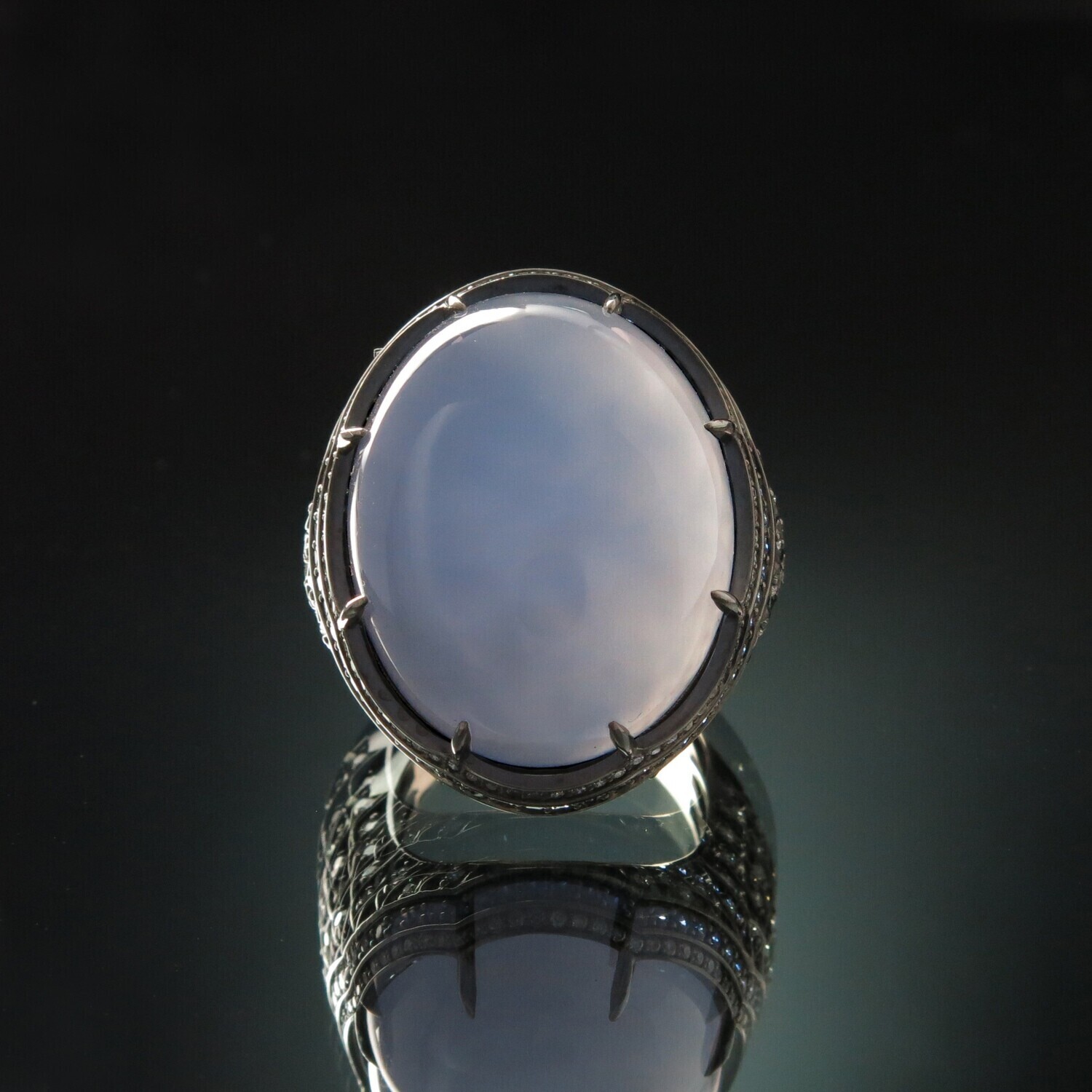 14K Gold Ring with Chalcedony, Sapphires and Diamonds, H01R14