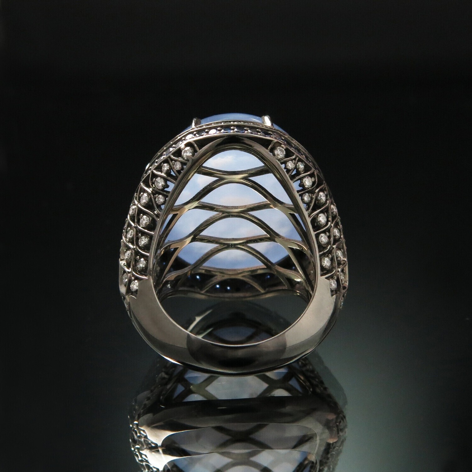 14K Gold Ring with Chalcedony, Sapphires and Diamonds, H01R14