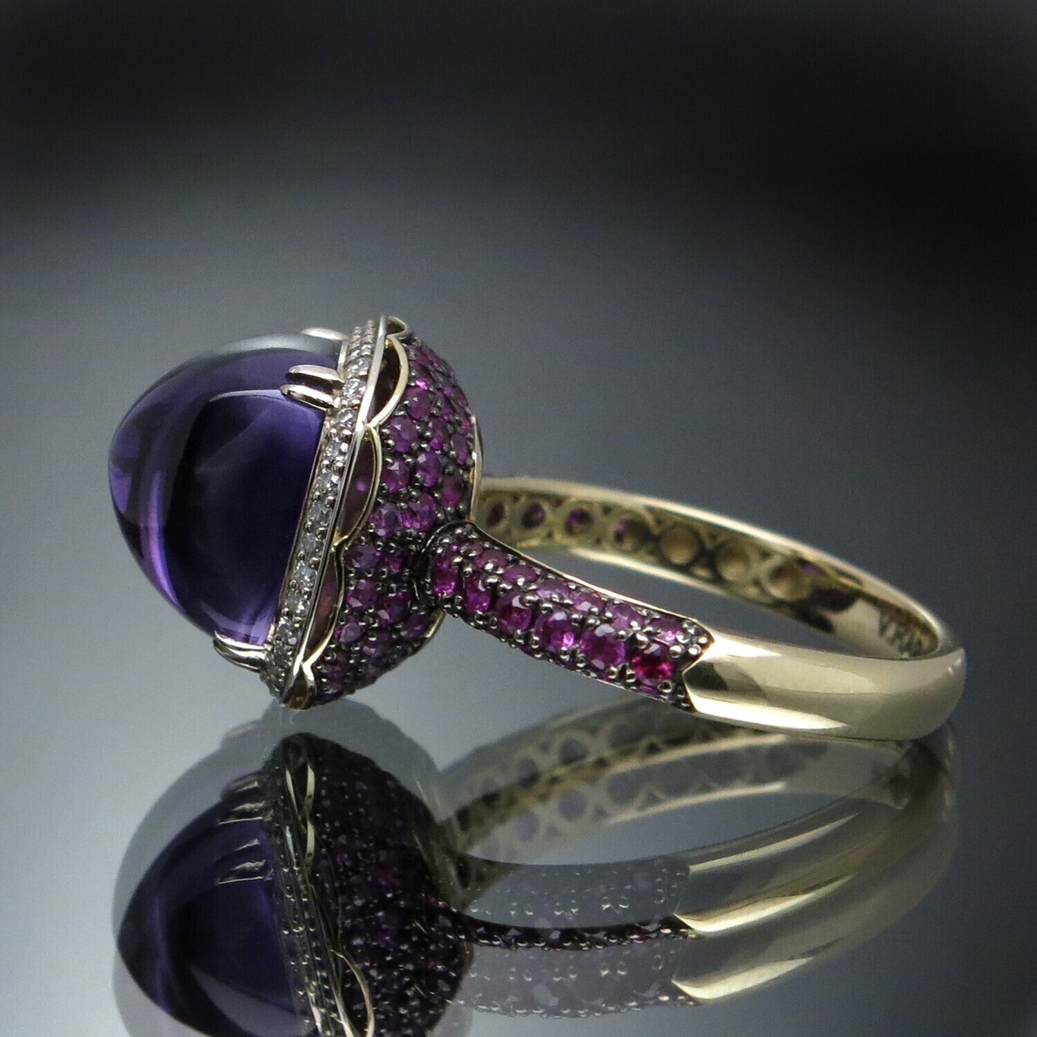 14K Gold Ring with Amethyst, Diamonds and Rubies, VH002