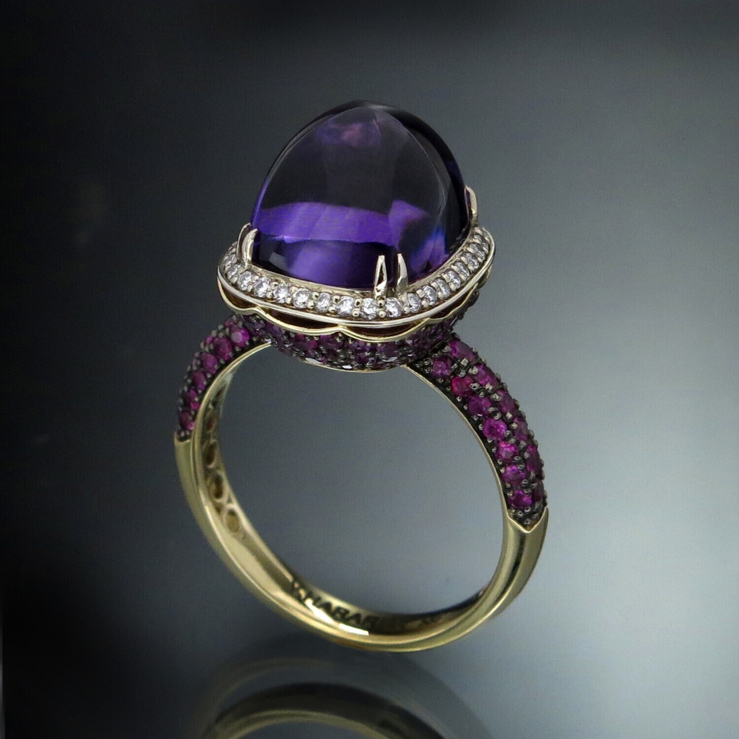 14K Gold Ring with Amethyst, Diamonds and Rubies, VH002