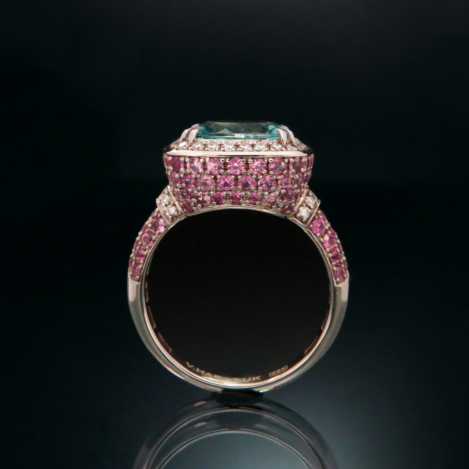 14K Gold Ring with Aquamarine, Diamonds and Sapphires, VH005