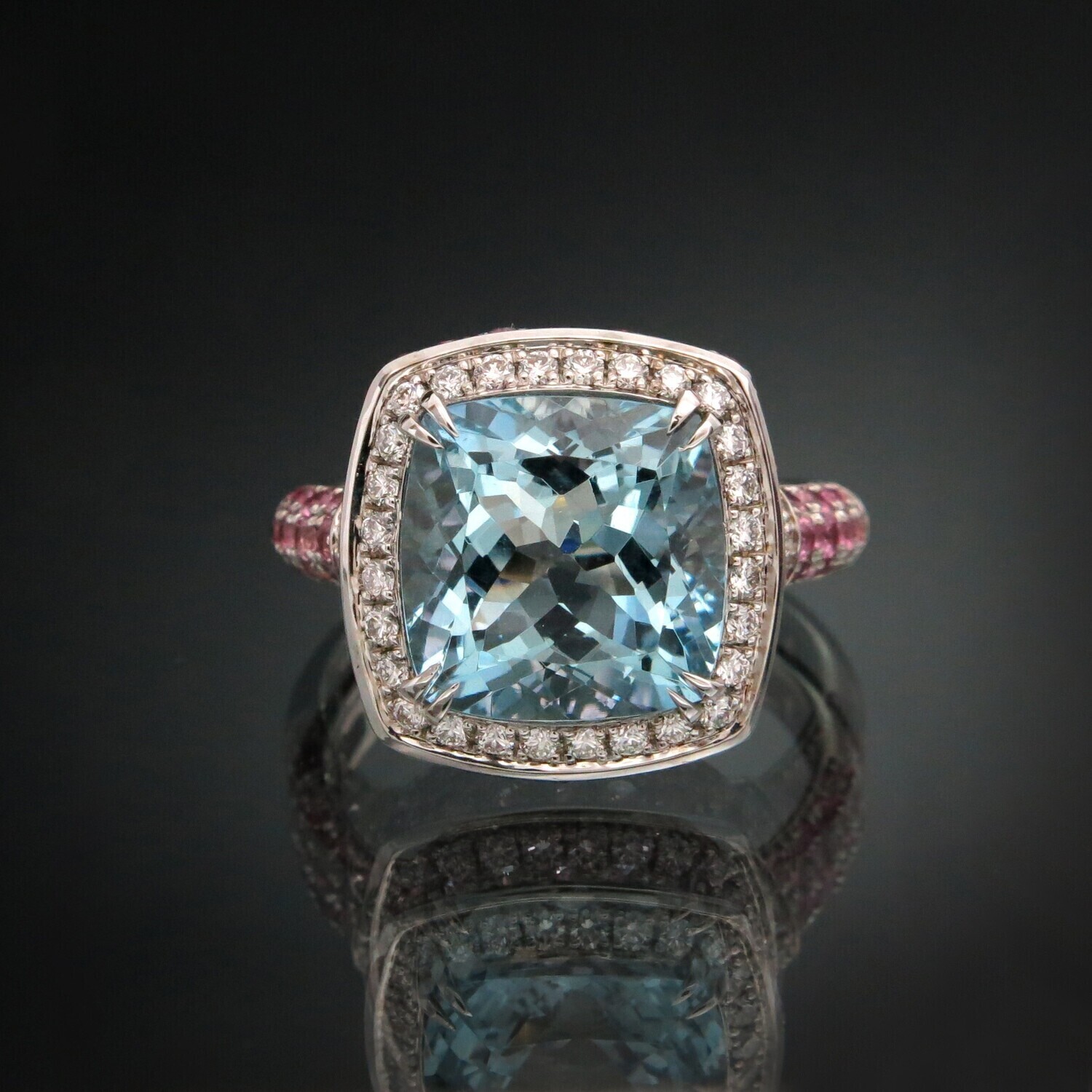 14K Gold Ring with Aquamarine, Diamonds and Sapphires, VH005