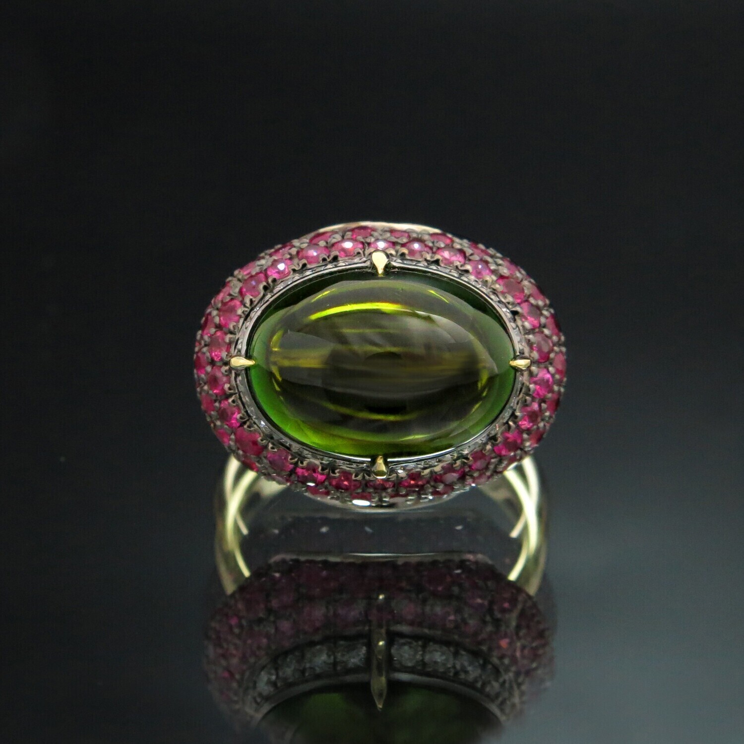 14K Gold Ring with Tourmaline, Diamonds and Sapphires, VH008