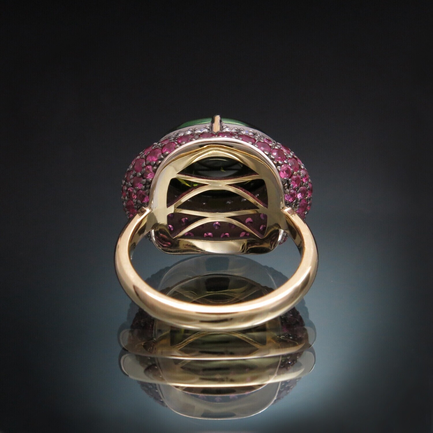 14K Gold Ring with Tourmaline, Diamonds and Sapphires, VH008