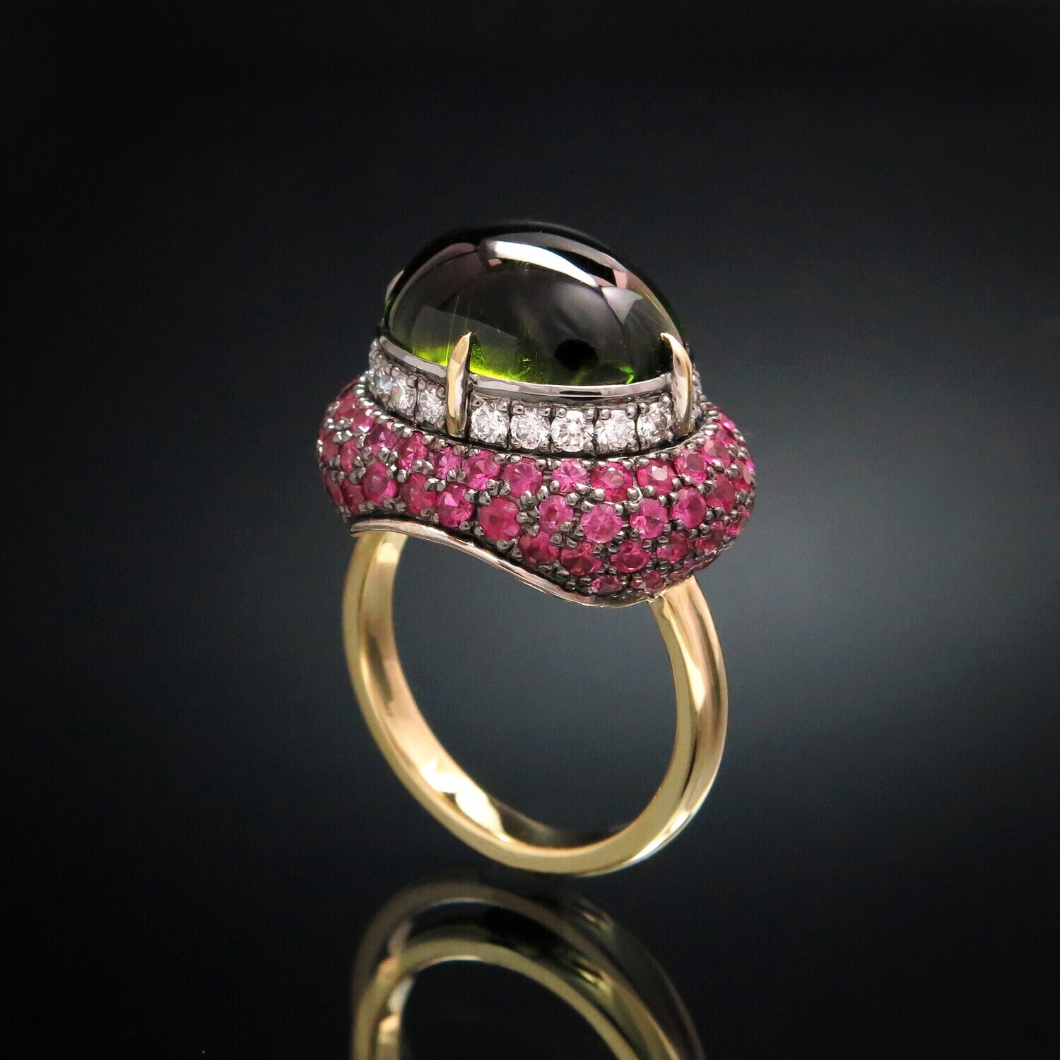 14K Gold Ring with Tourmaline, Diamonds and Sapphires, VH008
