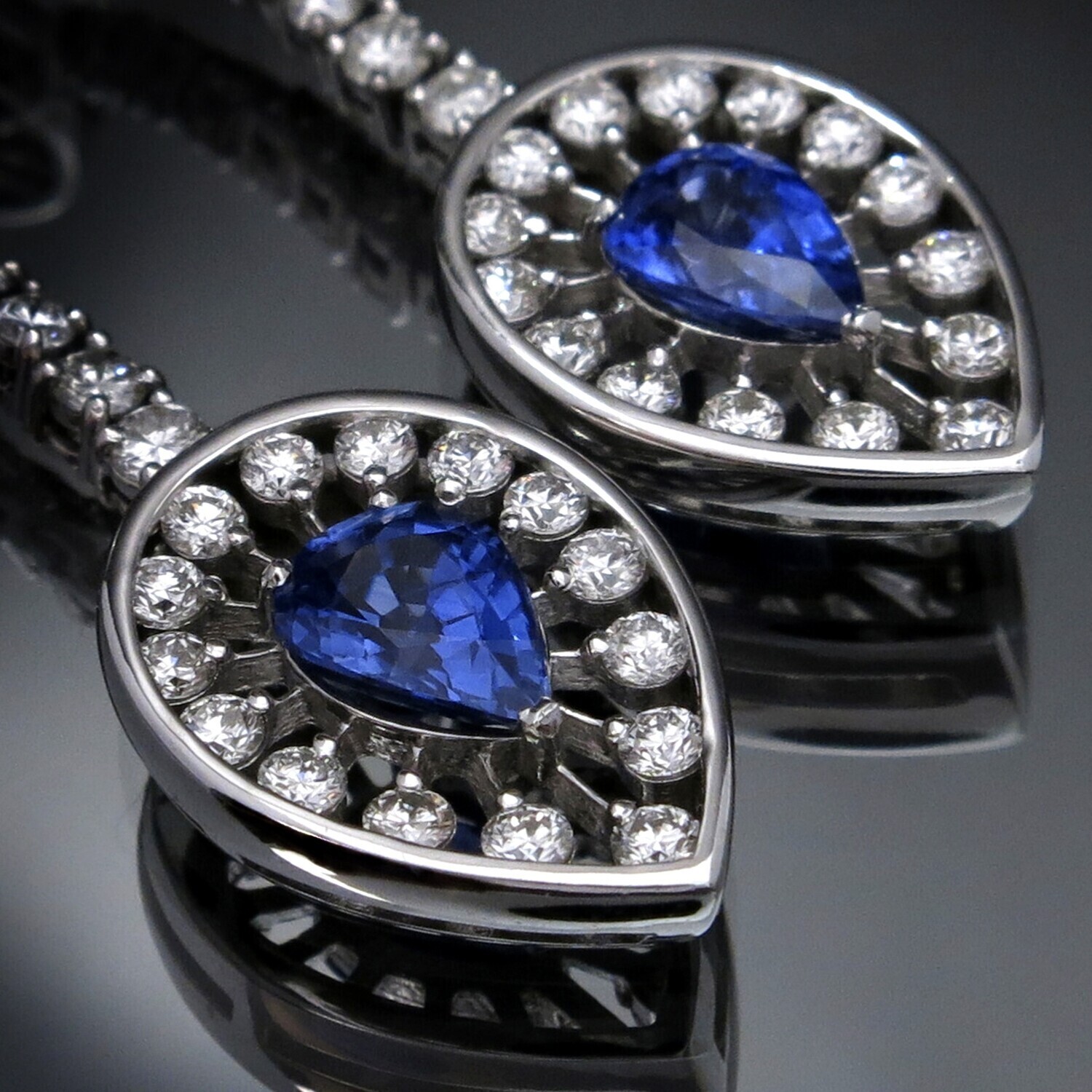 14K Gold Earrings with Blue Sapphires and Diamonds, SF001E