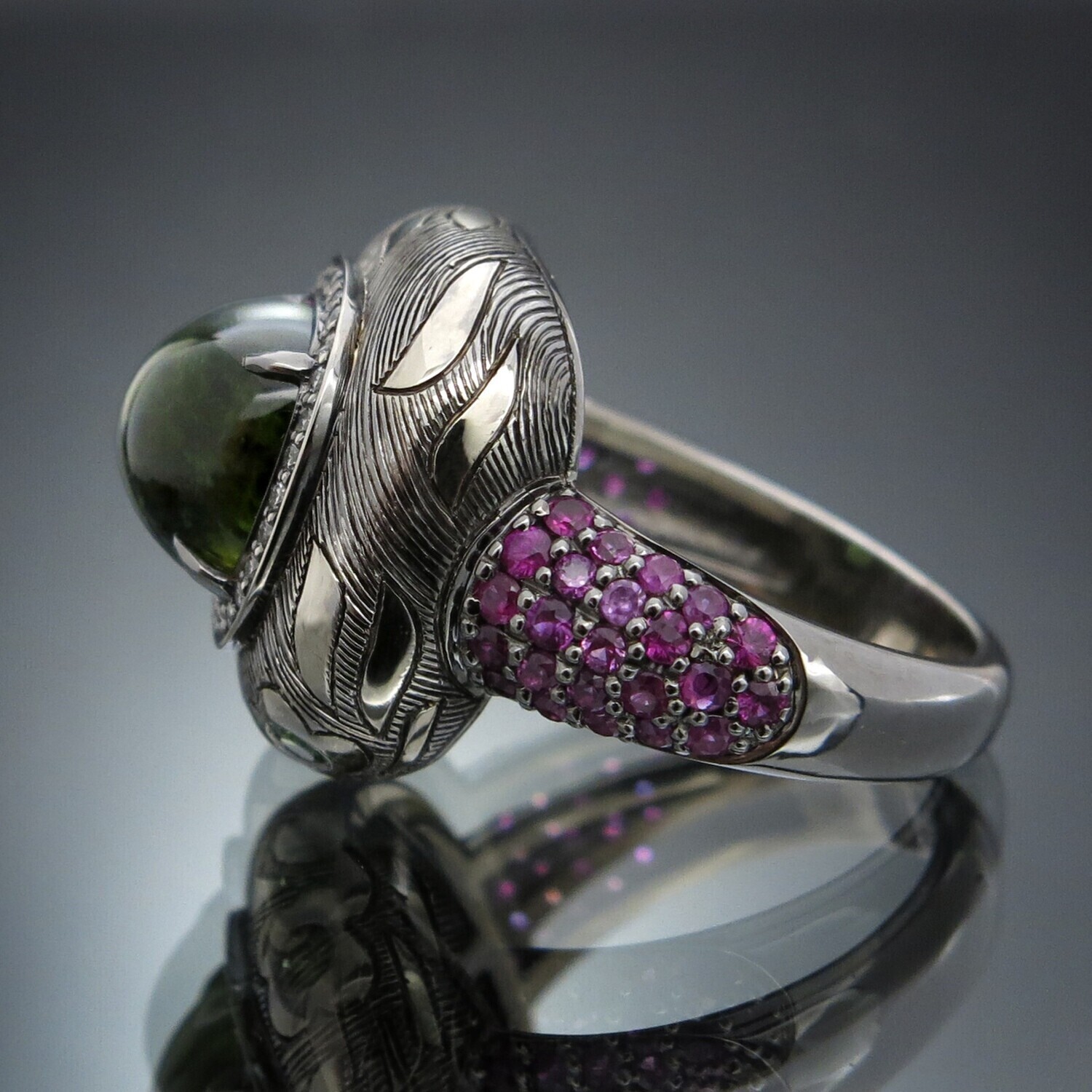 18K Gold Ring with Tourmaline, Diamonds and Rubies, VH001