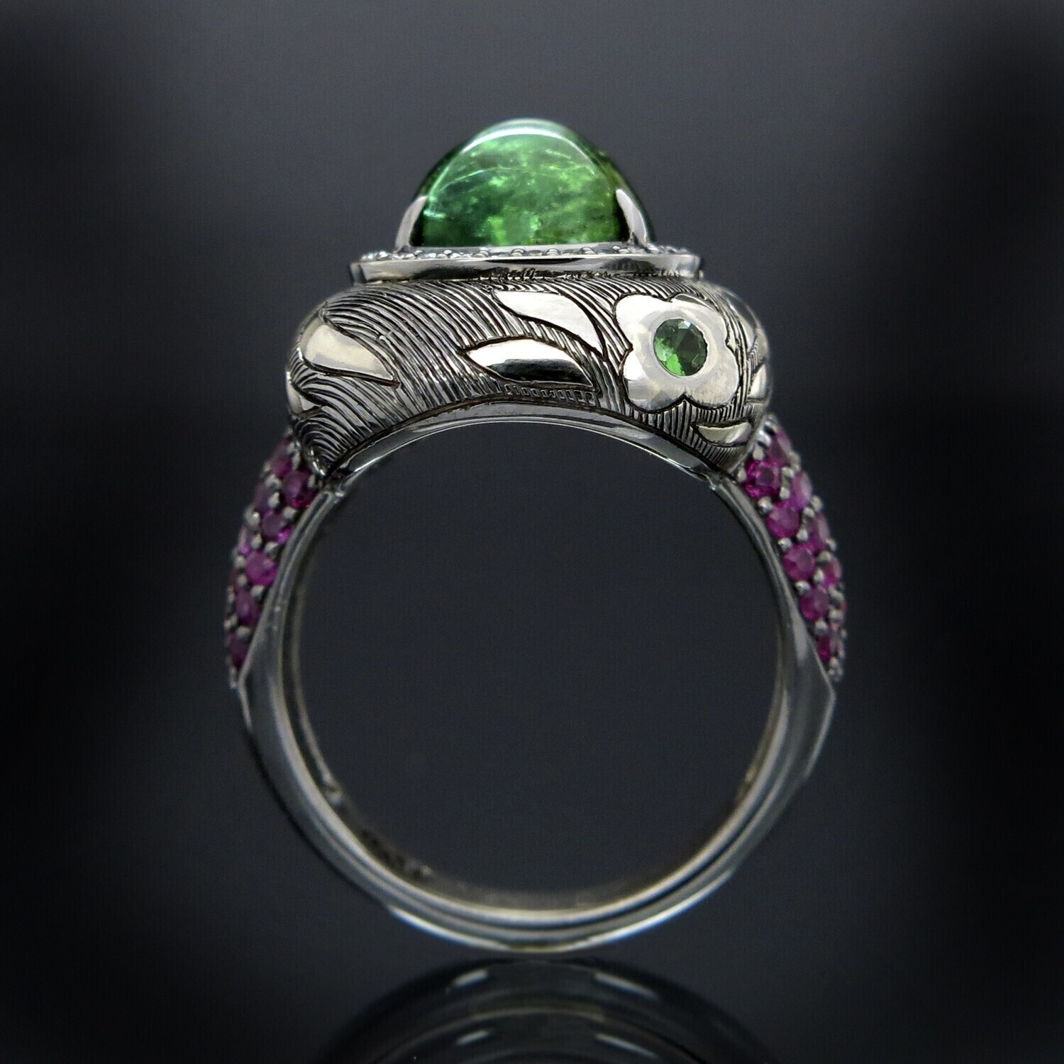 18K Gold Ring with Tourmaline, Diamonds and Rubies, VH001