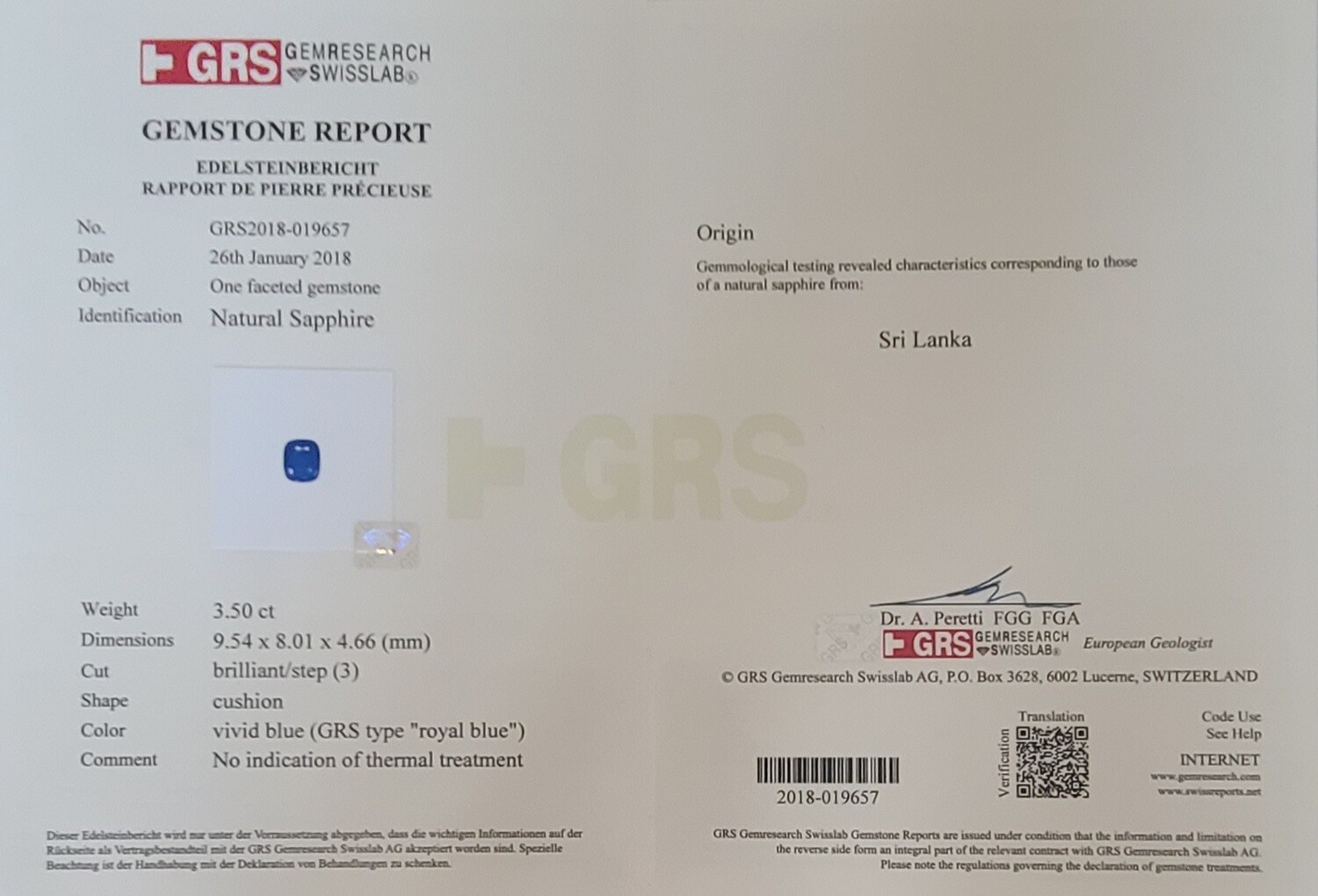 Sapphire Emerald cut 3.50 ct