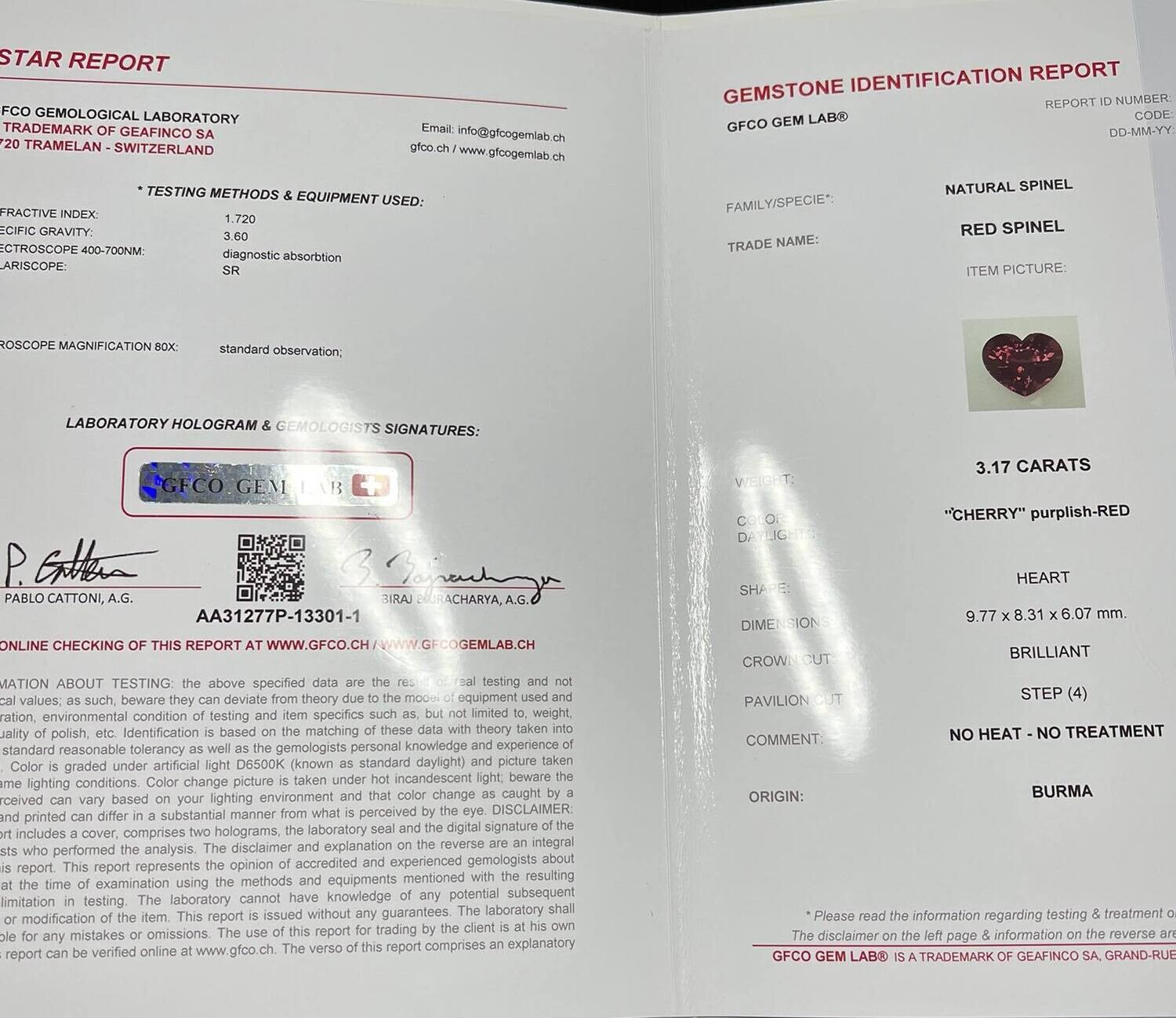 Spinel Heart cut 3.17 ct
