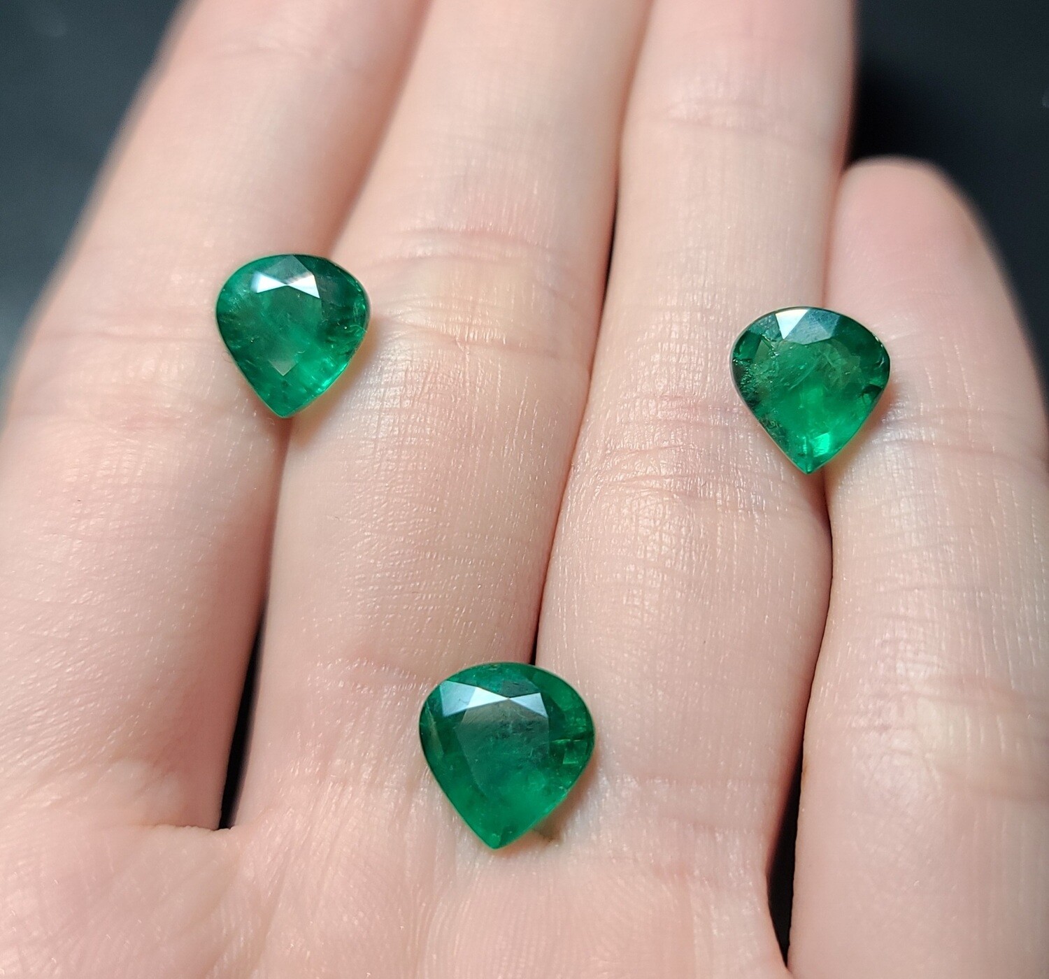 Emerald Heart cut pair 2.63 ct and 2.74 ct and 3.24 ct