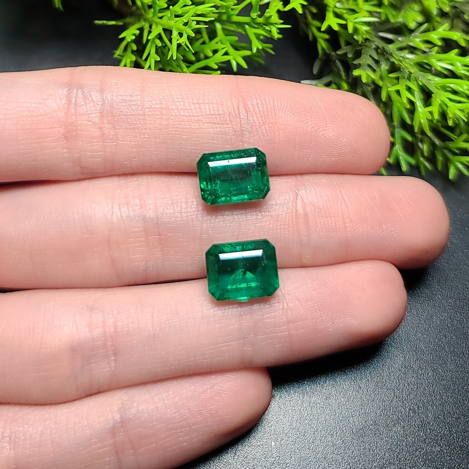 Emerald Octagon cut pair 4.18 ct and 4.59 ct