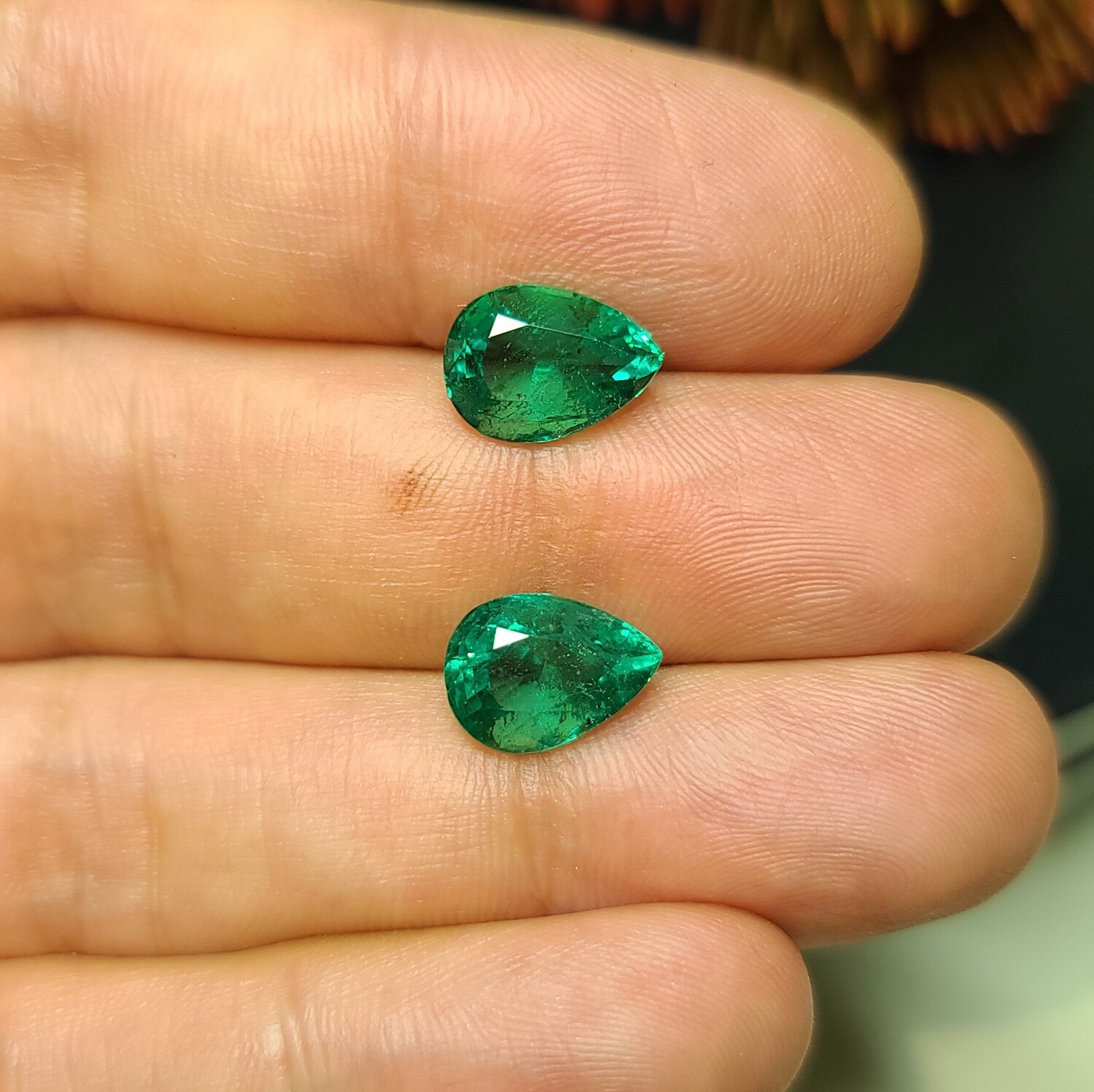 Emerald pear cut set 3.25 ct and 3.13 ct