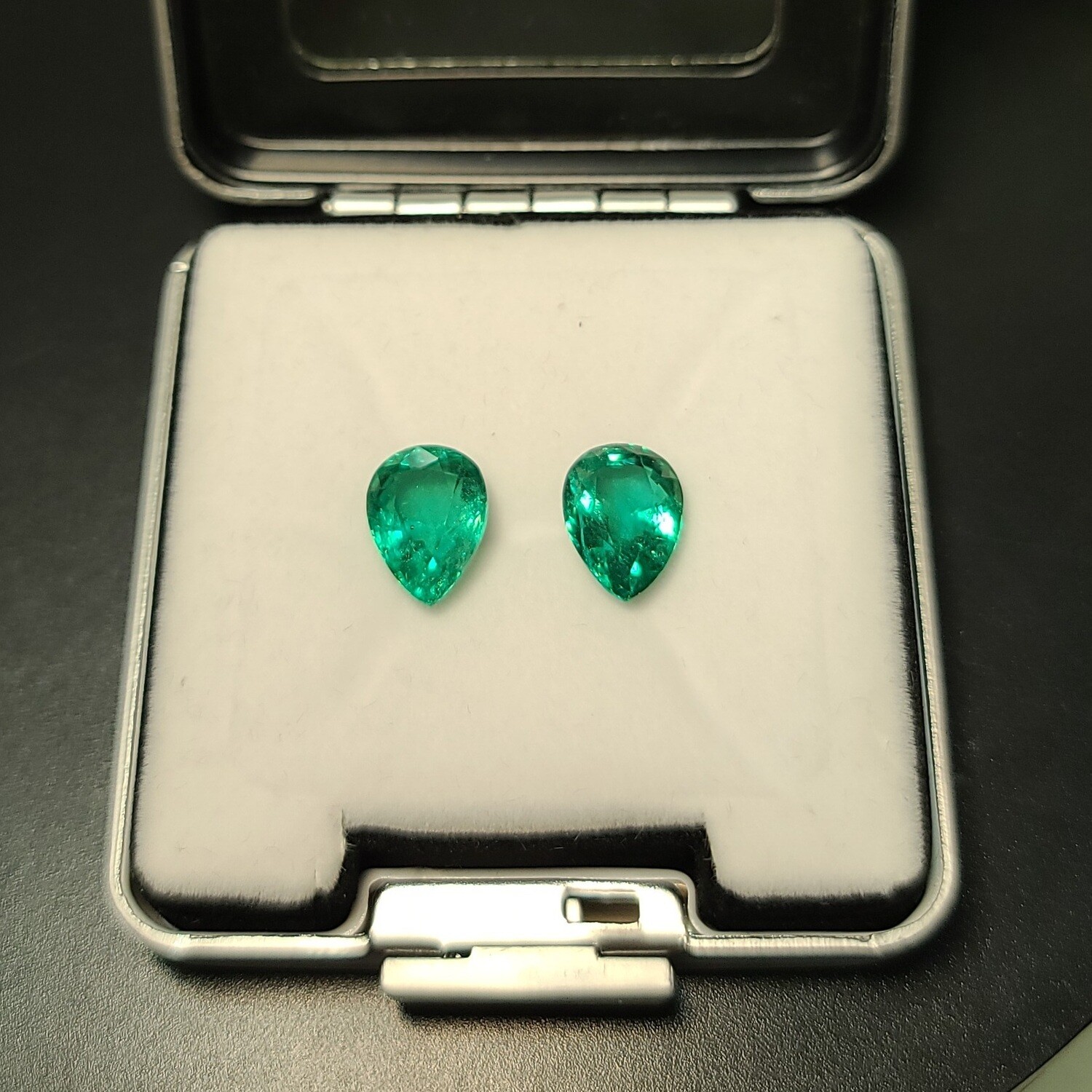 Emerald pear cut pair 2.20 ct and 2.41 ct