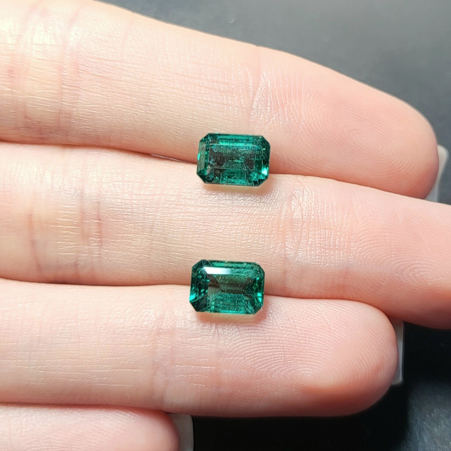 Emerald octagon cut pair 1.66 ct and 1.90 ct