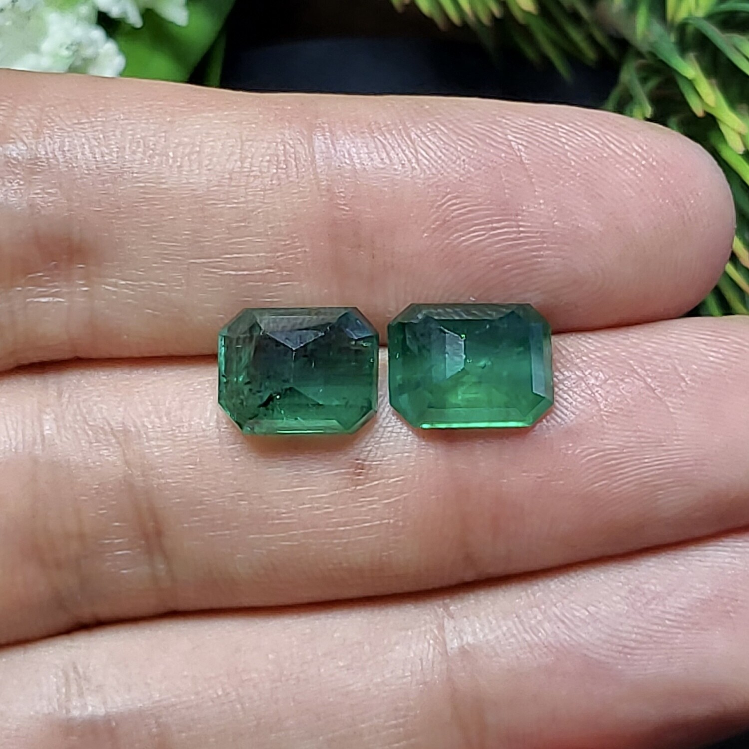 Emerald octagon cut pair 4.05 ct and 5.06 ct