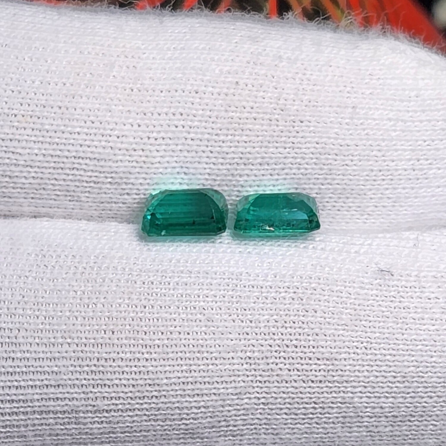 Emerald octagon cut pair 1.42 ct and 1.50 ct