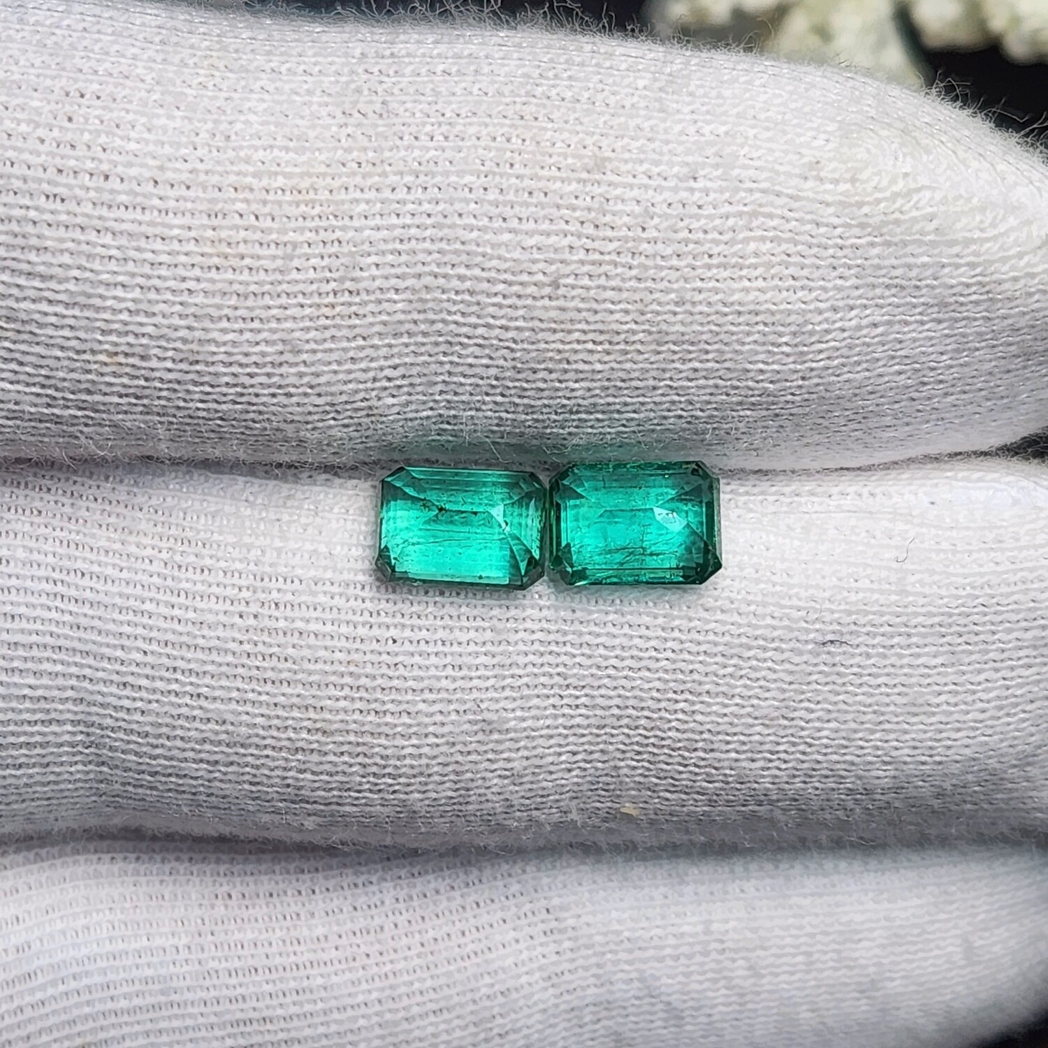 Emerald octagon cut pair 1.42 ct and 1.50 ct