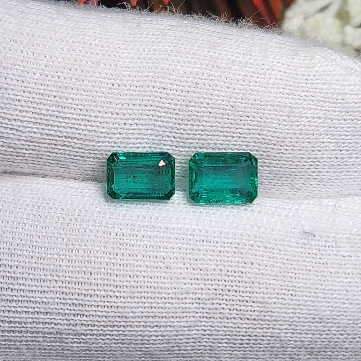 Emerald octagon cut pair 1.42 ct and 1.50 ct