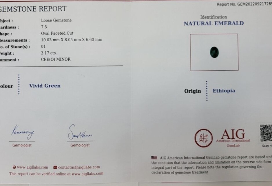 3.17 ct Emerald Oval cut