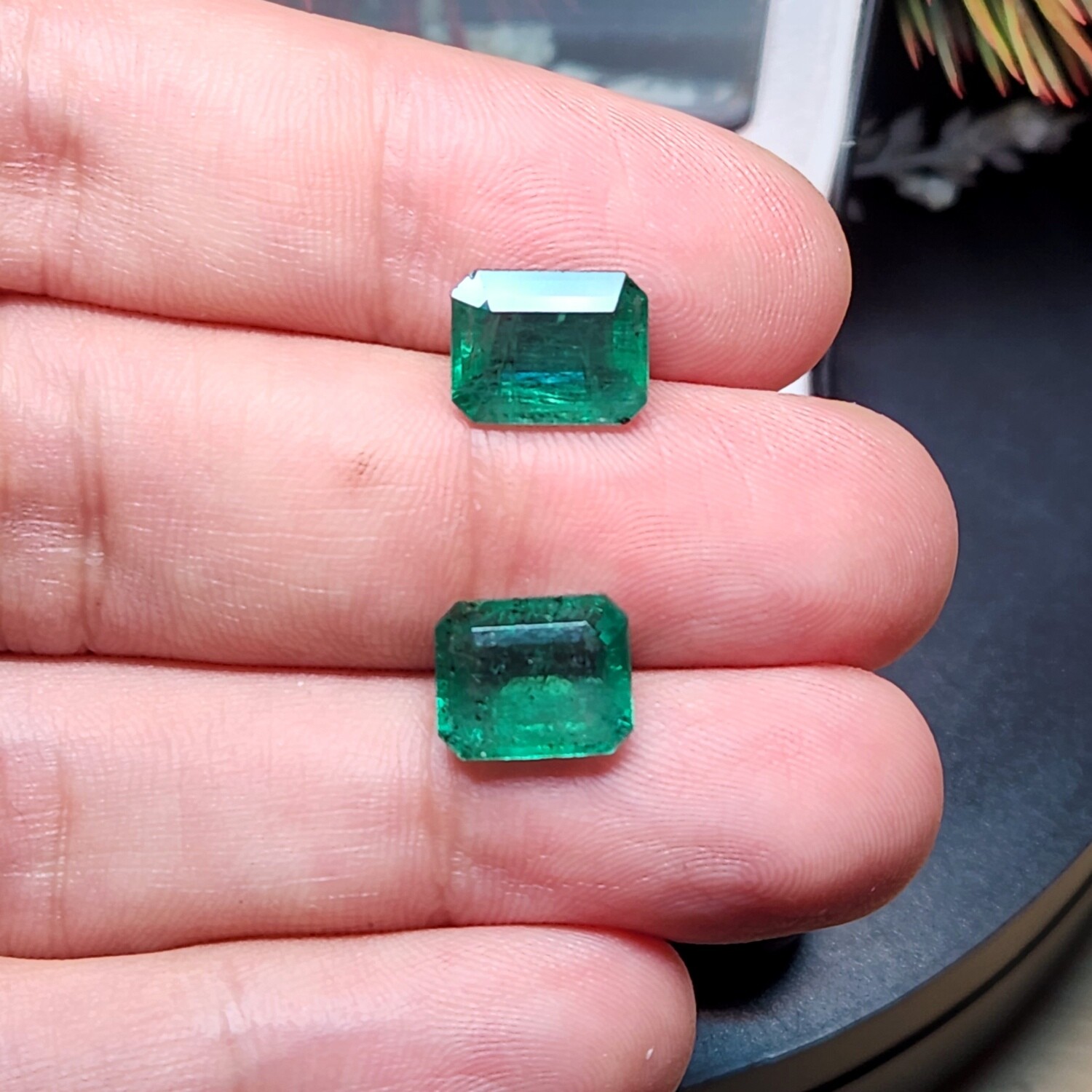 Emerald octagon cut pair 3.96 ct and 4.66 ct