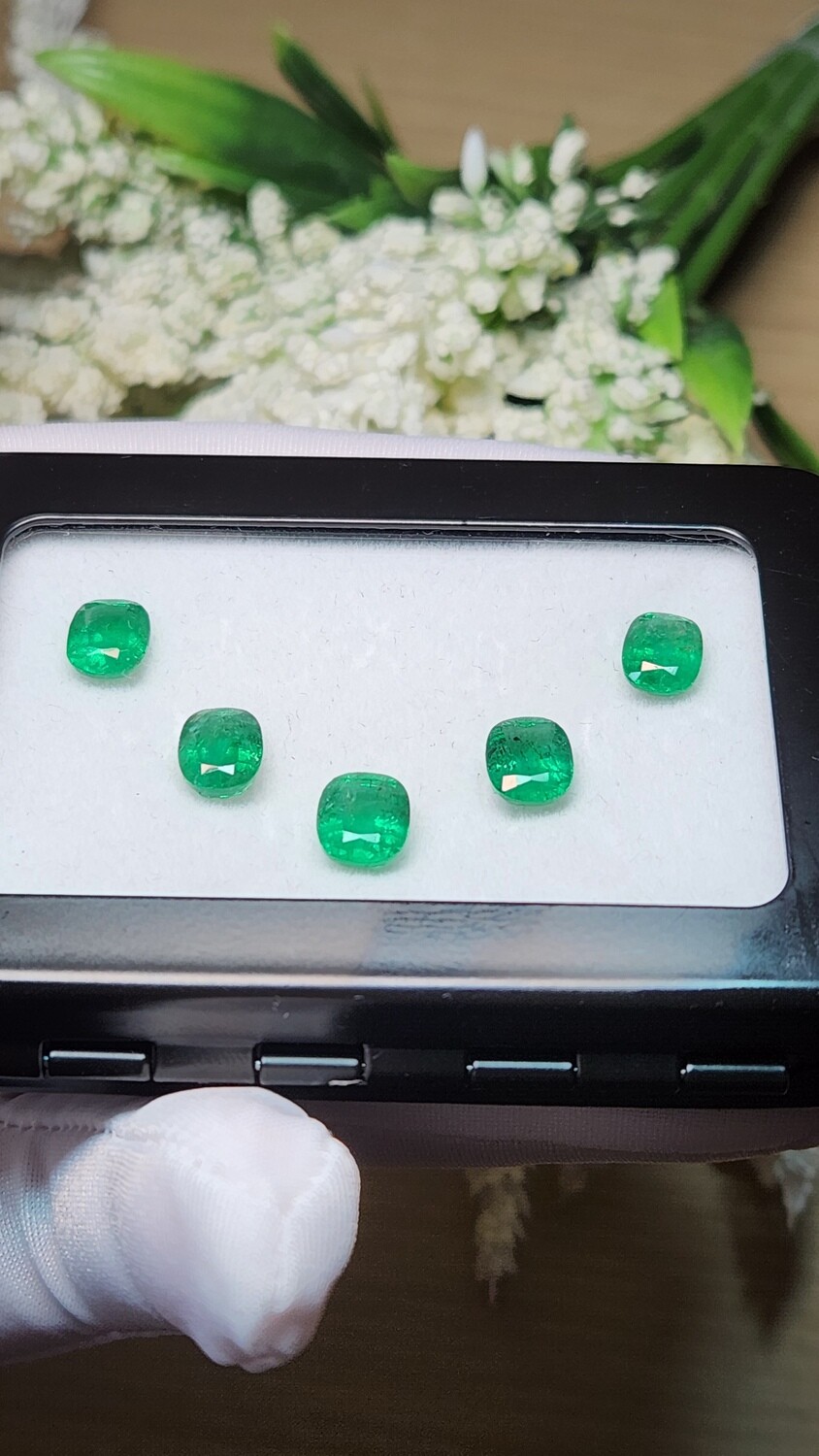 Emerald Cushion cut set 9.24 ct