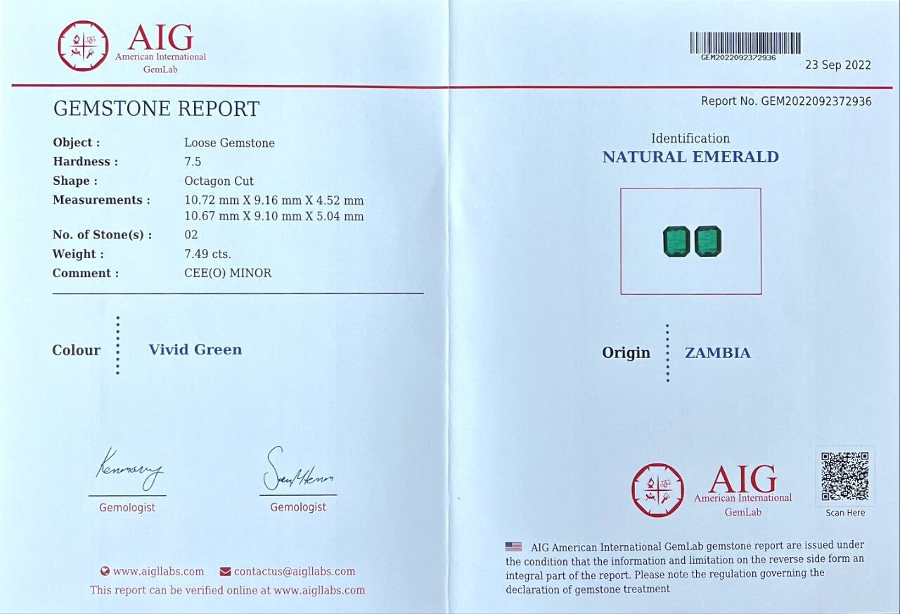 3.68 ct and 3.81 ct Emerald Octagon cut pair