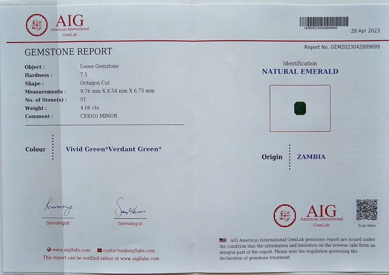 4.06 ct Emerald octagon cut