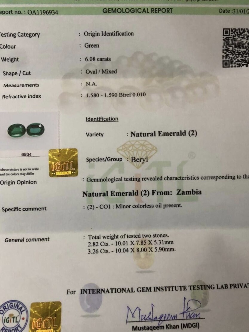 2.82 ct and 3.36 ct Emerald oval cut pair