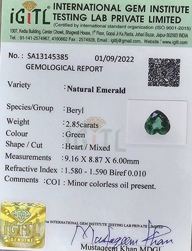 2.85 ct Emerald Heart shape