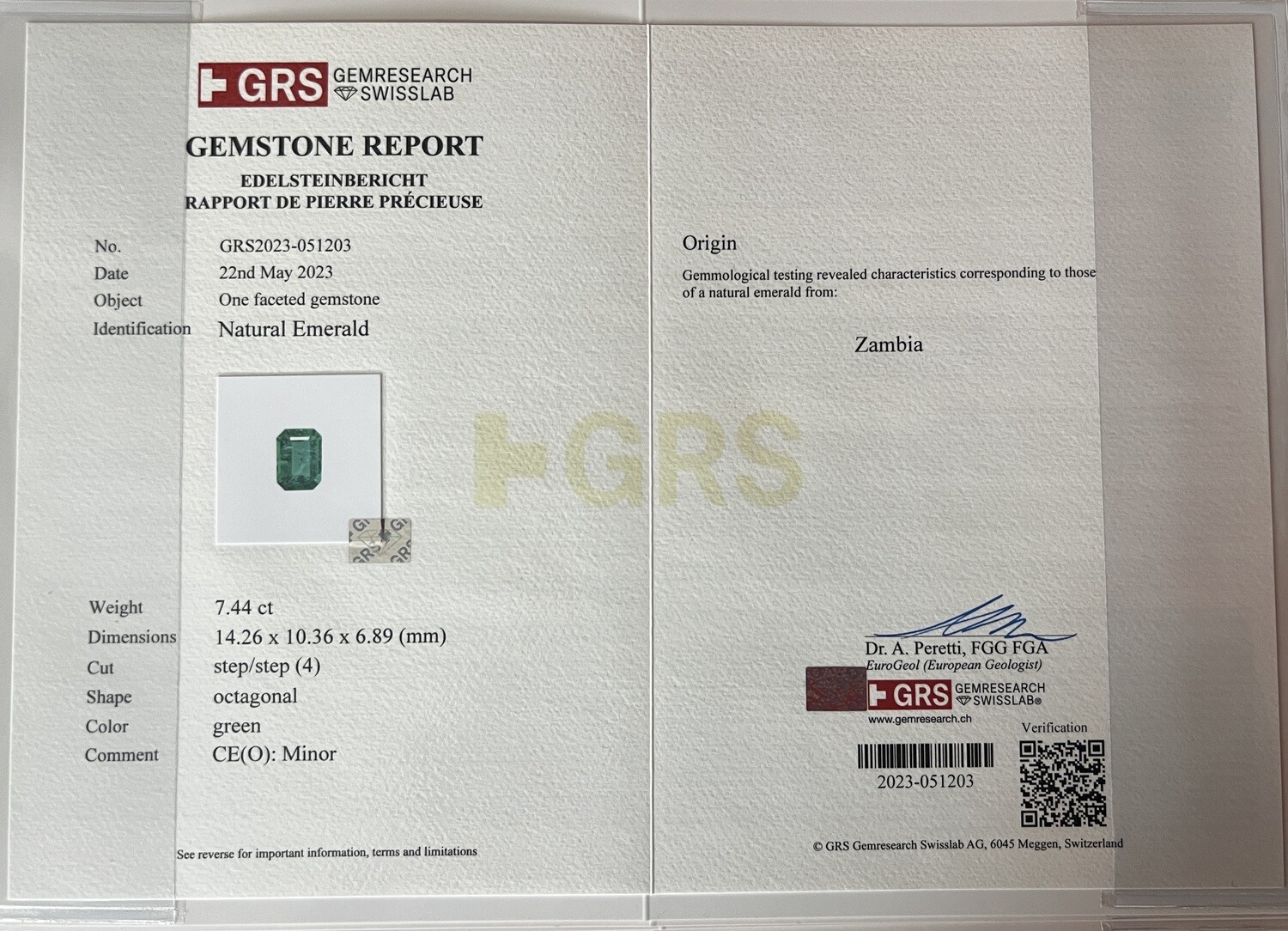 7.44 ct Emerald octagon cut