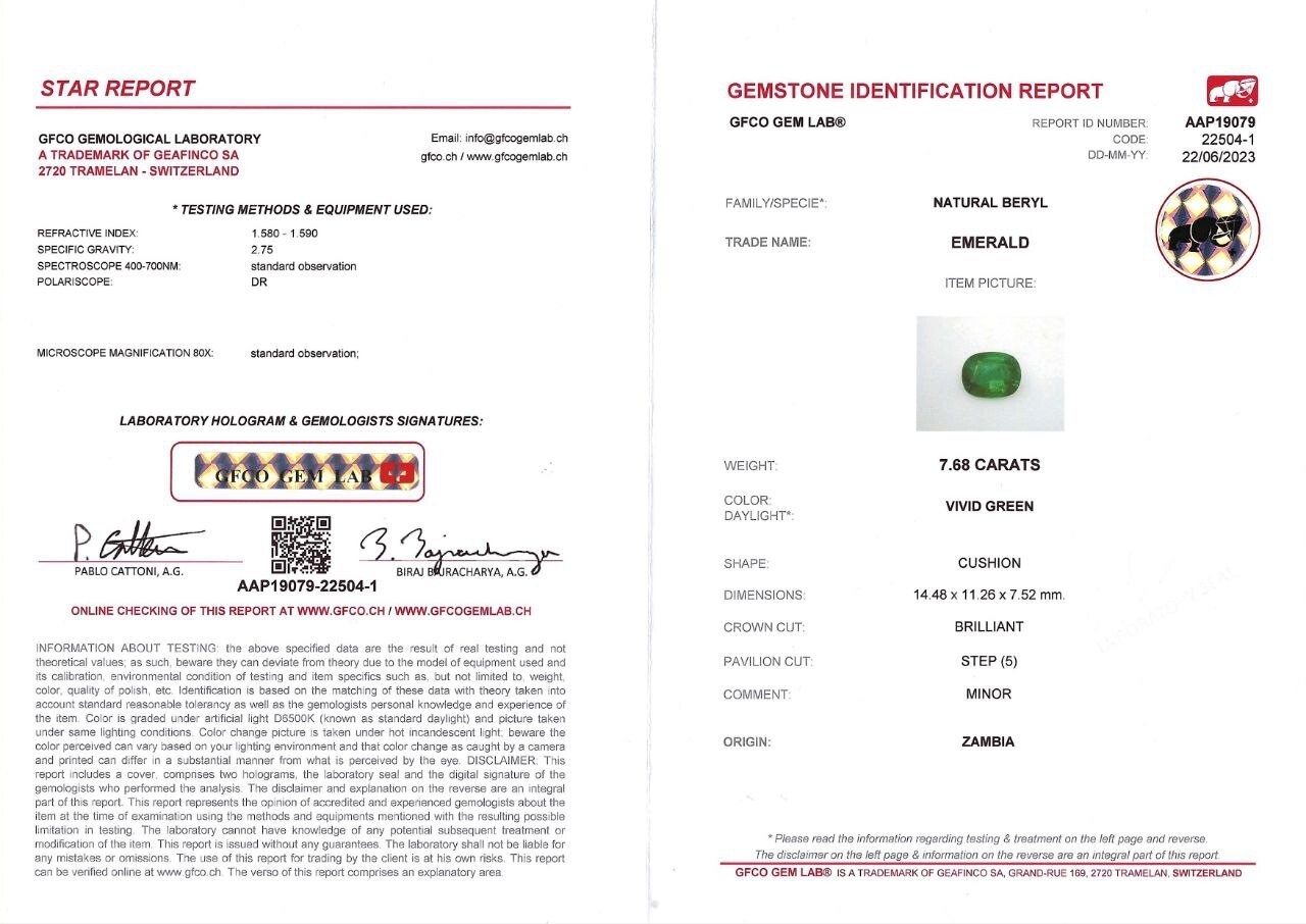 7.68 ct Emerald cushion cut
