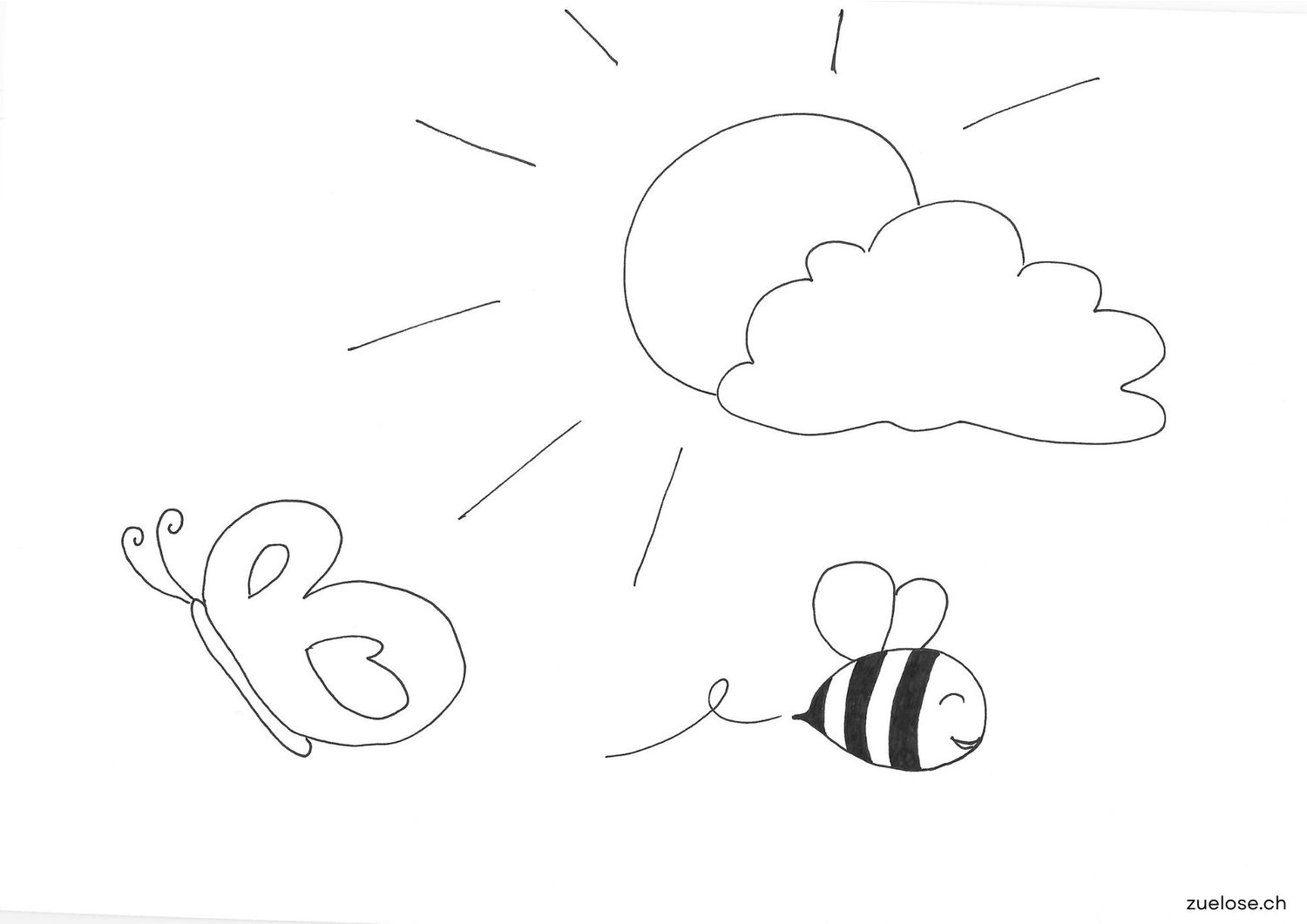 Ausmalbild Schmetterling und Biene