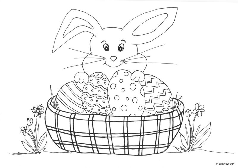 Ausmalbild Osterhase mit Korb