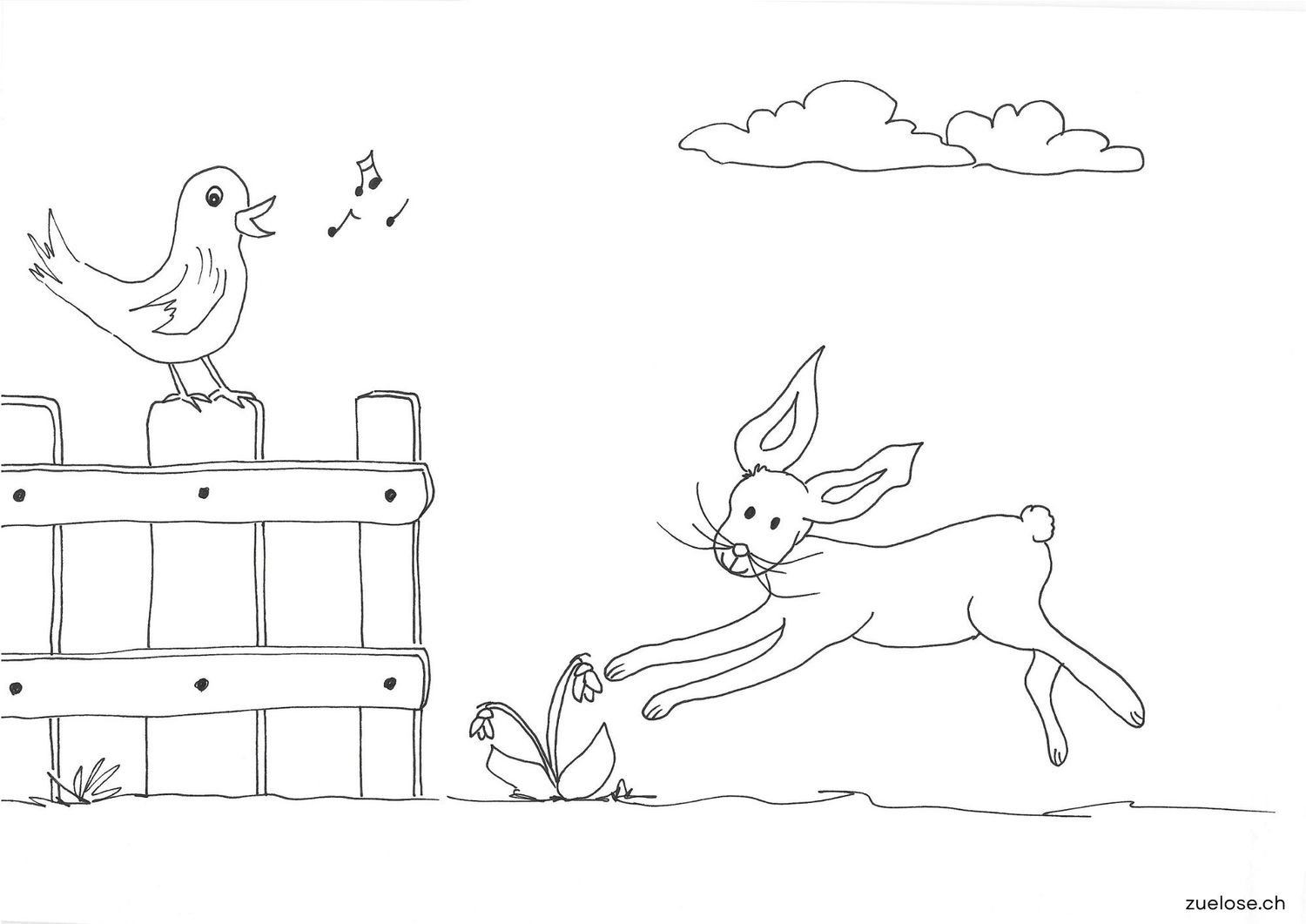 Ausmalbild Osterhase hüpft