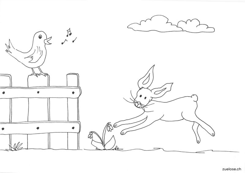 Ausmalbild Osterhase hüpft