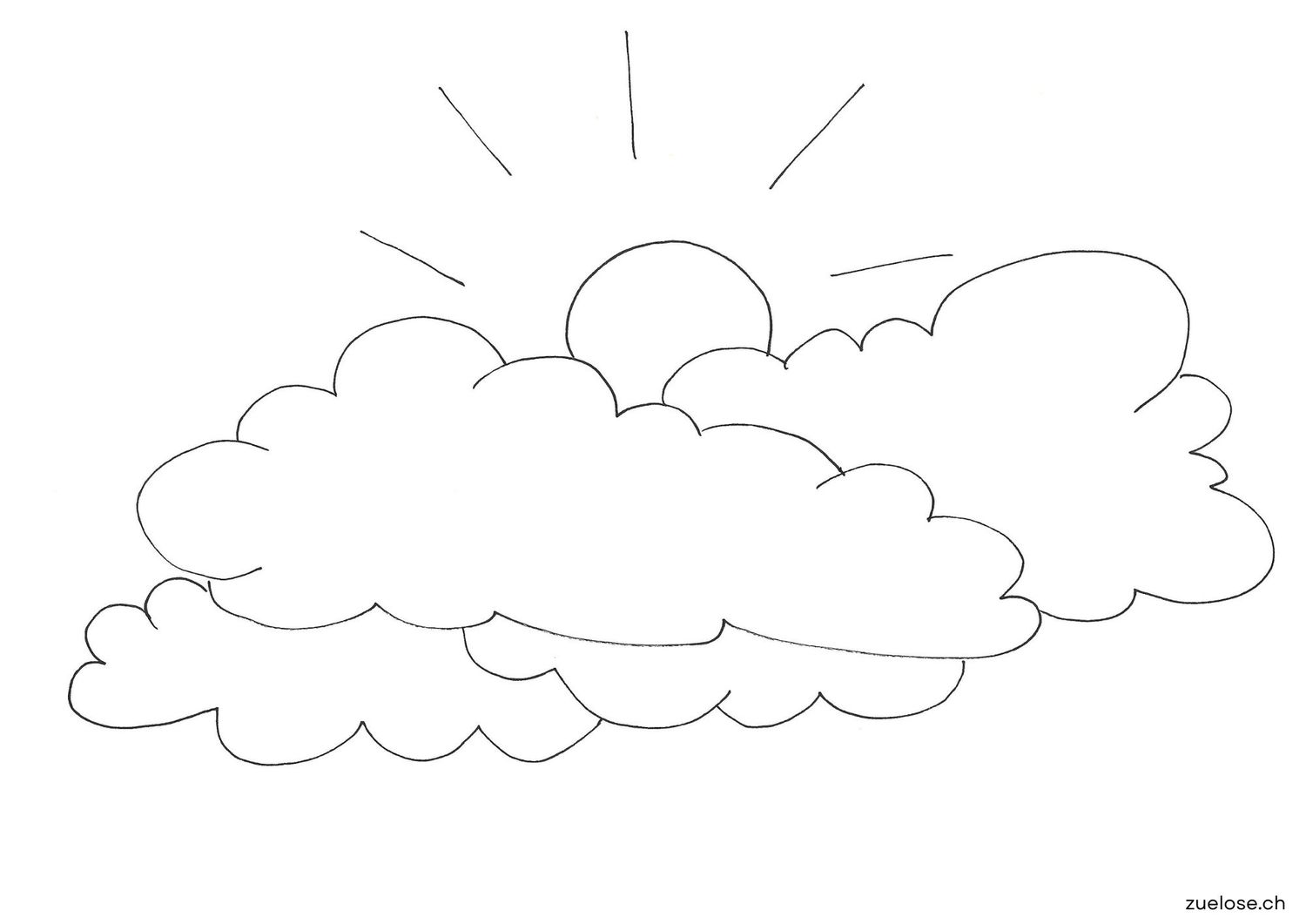 Ausmalbild Sonne hinter Wolken