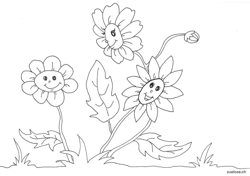 Ausmalbild glückliche Sonnenblumen