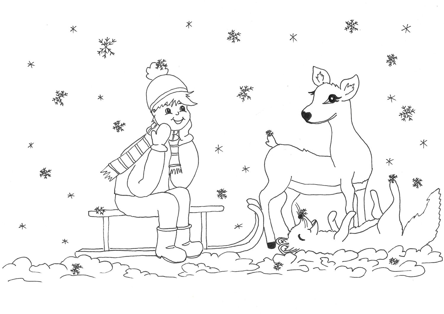 Ausmalbild Schneetraum